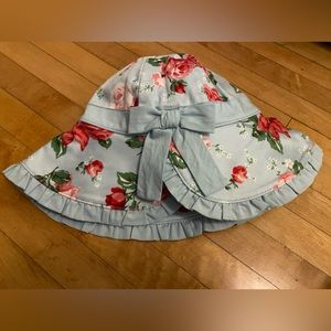 Janie and Jack NWT Pale Blue and Pink Floral Hat with Chin Strap 0 - 6 Months